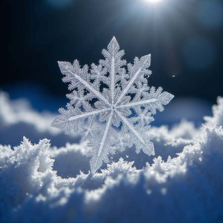 Beautiful snowflake on a background of snowflakes close-upの素材