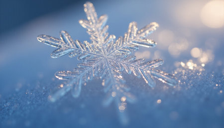 Snowflake on blue background with bokeh effect. Macro.の素材