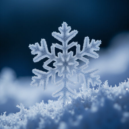 snowflake on the snow in the winter forest, macro photoの素材