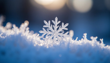 snowflake on the snow with bokeh background in winterの素材
