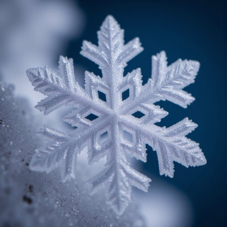 snowflake on a blue background, macro photo, close-upの素材