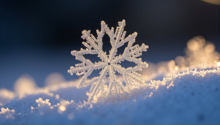 Snowflake on the snow. Christmas and New Year holidays background.の素材
