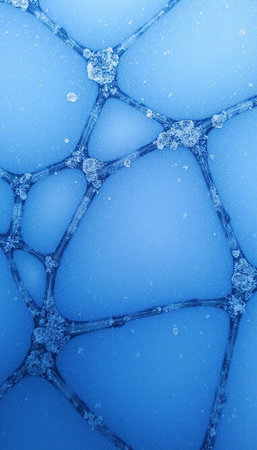 Frozen ice cubes on a blue background. Abstract ice texture.の素材