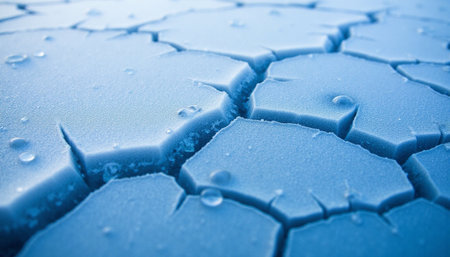 Dry cracked earth with water drops close-up. Global warming conceptの素材