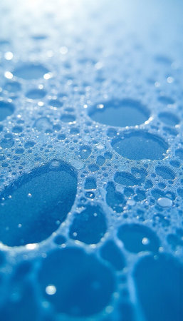 Water drops on a blue background. Shallow depth of field.の素材