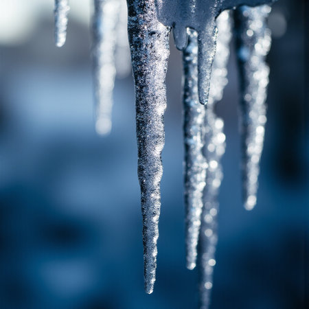 icicles on the roof of a house in winter - macro shotの素材