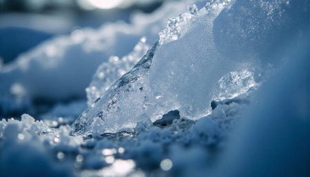 Close-up of ice on a frozen lake in the winter.の素材