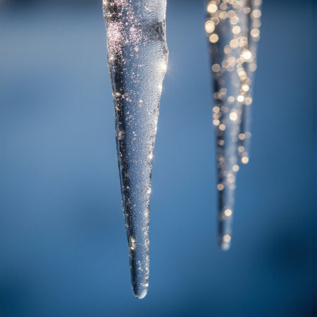icicles on a frozen lake in winter, macro close-upの素材