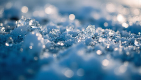 Close-up of ice crystals on the surface of a frozen lakeの素材