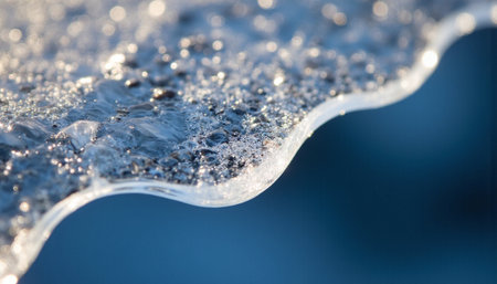 Frozen ice on a blue background. Frozen water close up.の素材
