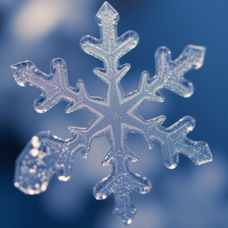Snowflakes on a blue background. Shallow depth of field.の素材