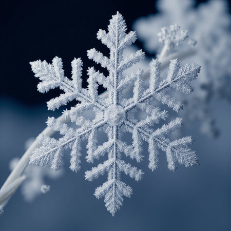 Beautiful snowflakes on blue background. Close-up.の素材
