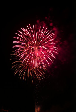 Colorful fireworks of various colors over night sky, celebration and anniversary conceptの素材