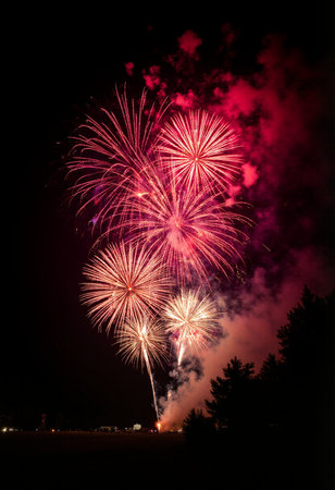 Beautiful colorful firework display for celebration happy new year and merry christmasの素材