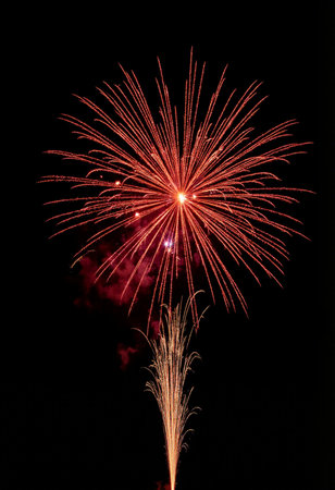 Colorful fireworks of various colors over night sky, celebration and anniversary conceptの素材