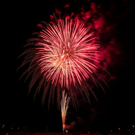Beautiful colorful firework display for celebration happy new year and merry christmasの素材