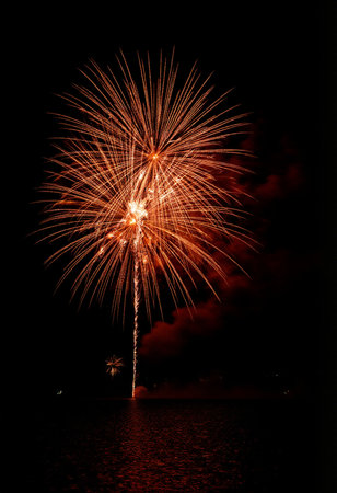 Fireworks display at Pattaya beach, Thailand. (Selective focus)の素材