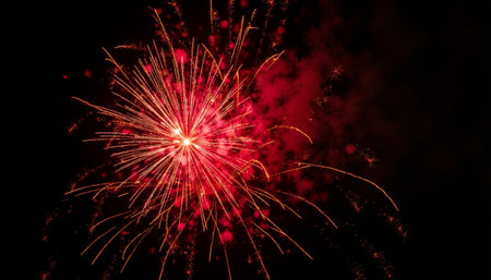 Colorful fireworks on the black sky background for celebration happy new year 2016の素材