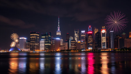 Shanghai Lujiazui Finance and Trade Zone of the modern city night viewの素材