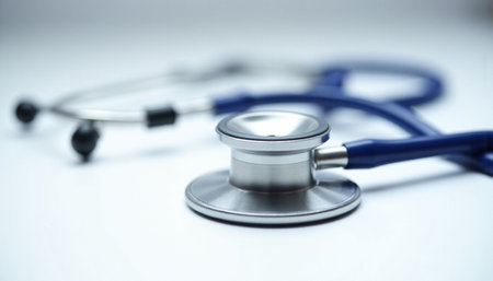 Stethoscope on a white background. Medical concept. Selective focus.の素材
