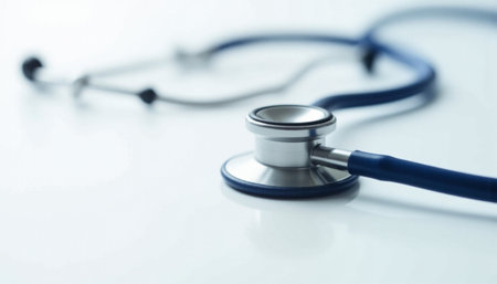 Stethoscope on white background. Medical concept. Copy space.の素材
