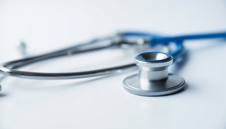 Stethoscope on white background close up. Medical and healthcare concept.の素材