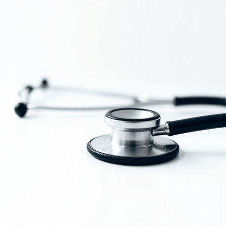 Stethoscope on white background. Health care and medical concept.の素材