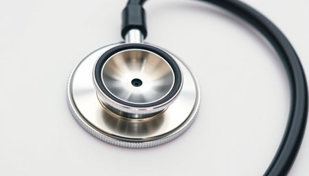 Stethoscope on a white background, close-up. Medical conceptの素材