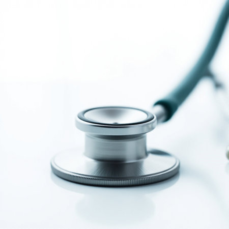 Stethoscope on a white background close-up, shallow depth of fieldの素材