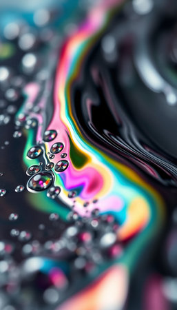 Macro shot of water drops on colorful abstract background. Shallow depth of field.の素材