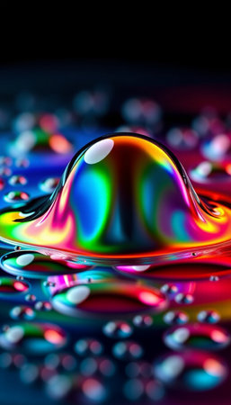 Colorful water drops on a black background. 3d illustration.の素材