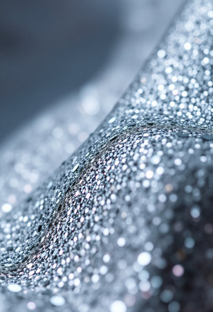 Silver glitter background with bokeh defocused lights. Close up.の素材