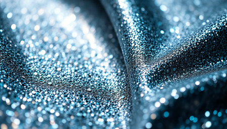 Texture, background, pattern. The fabric is dark blue with sequins. It has a brilliant shine and reflects the sunlight.の素材