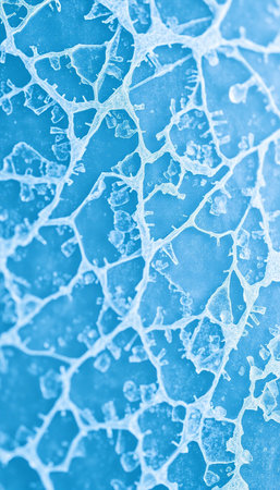 close up of frozen leaf in blue tone, can be used as backgroundの素材