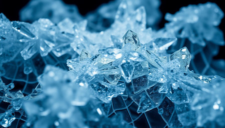 Macro shot of crystal crystals on black background. Blue tonedの素材