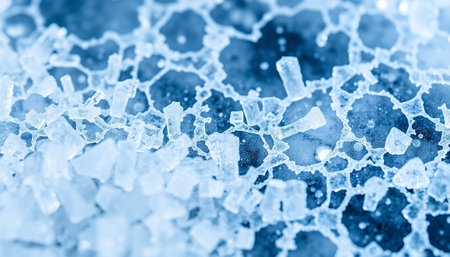 Close up of ice crystals. Blue tinted. Abstract background.の素材