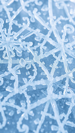 Snowflakes on a blue background. Macro photo of snowflakesの素材