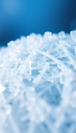 Macro detail of sugar crystals on blue background, shallow depth of fieldの素材