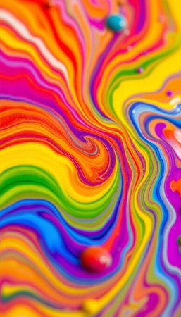 abstract background of a colorful psychedelic liquefied paint swirlsの素材