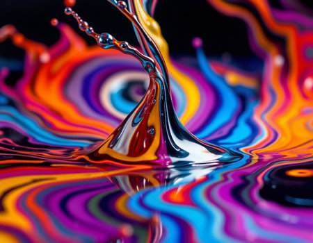 Falling drops of water. Splash effect after collision a falling drops with water Surfaceの素材