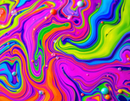 Colorful psychedelic liquefied background. Acrylic paint mixing.の素材