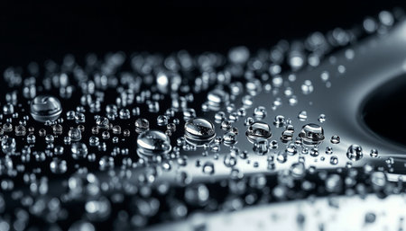 Water drops on metal plate, macro shot, shallow depth of fieldの素材