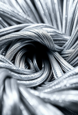 abstract background of metal wire twisted in a spiral in black and whiteの素材