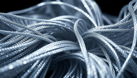 close up of a white braided rope in blue toned imageの素材
