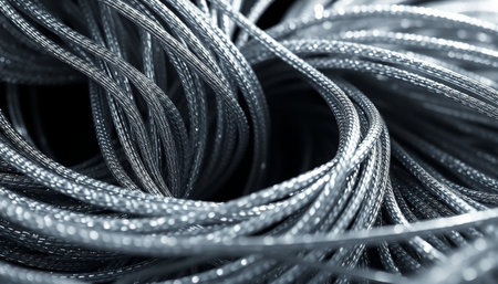 close up of metal cable on black background with shallow depth of fieldの素材