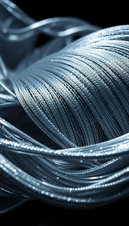 close up of a bunch of wire on a black background in monochromeの素材