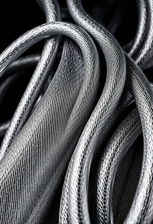 close-up of a metal wire for industrial use in black and whiteの素材