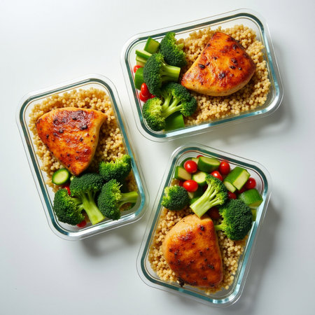 Healthy lunch box with chicken fillet, couscous and vegetablesの素材