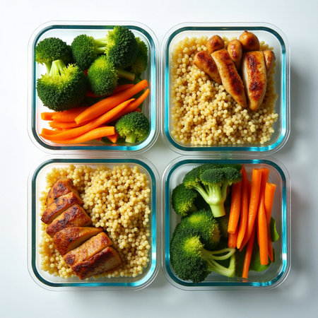 Healthy lunch box with couscous, vegetables and chicken.の素材