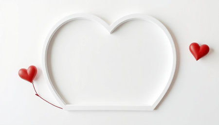 White frame in the form of a heart with red hearts on a white backgroundの素材